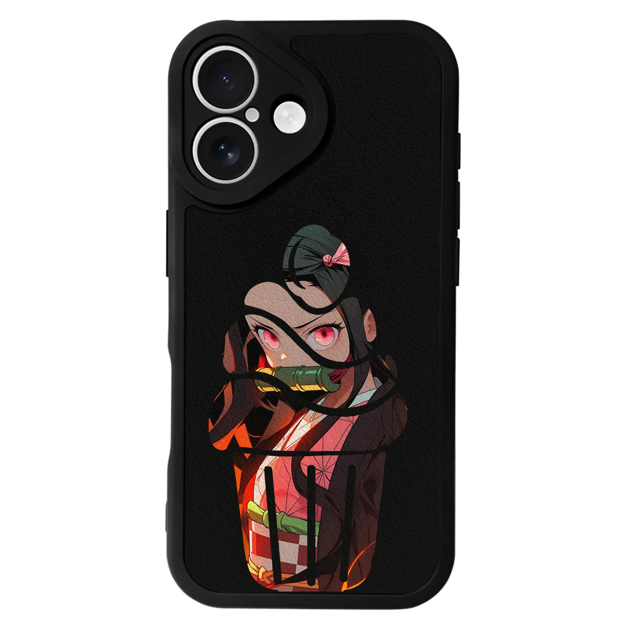 鬼滅の刃 グッズ,竈門 禰豆子 - IPhone 16シリーズ対応 ・ シリコンスマホケース ・ レザー調 ・ 高精度フィット ・ 耐衝撃 ・ ワイヤレス充電対応 ・ 精密カット